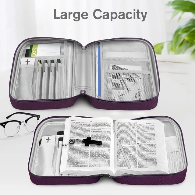 Alt view image 5 of 7 - Bible Cover, Carrying Book Case Bible Bag with Handle Church Protective with Zippered Pocket, Gift for Mother Lady Women Men, Maroon