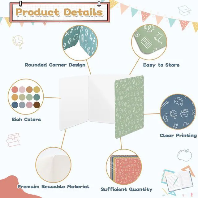 Alt view image 3 of 7 - 36 Pack Privacy Shields for Student Desk Colorful Desk Dividers Durable Privacy Folders Testing Dividers Shield Study Boards Panel Partition for Classroom Teacher Back to School Supplies