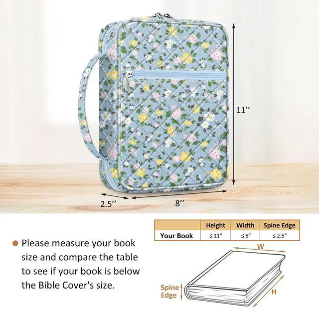 Alt view image 3 of 7 - Bible Cover, Carrying Book Case Bible Bag with Handle Church Protective with Zippered Pocket, Gift for Mother Lady Women Men, Floral Dusty Blue