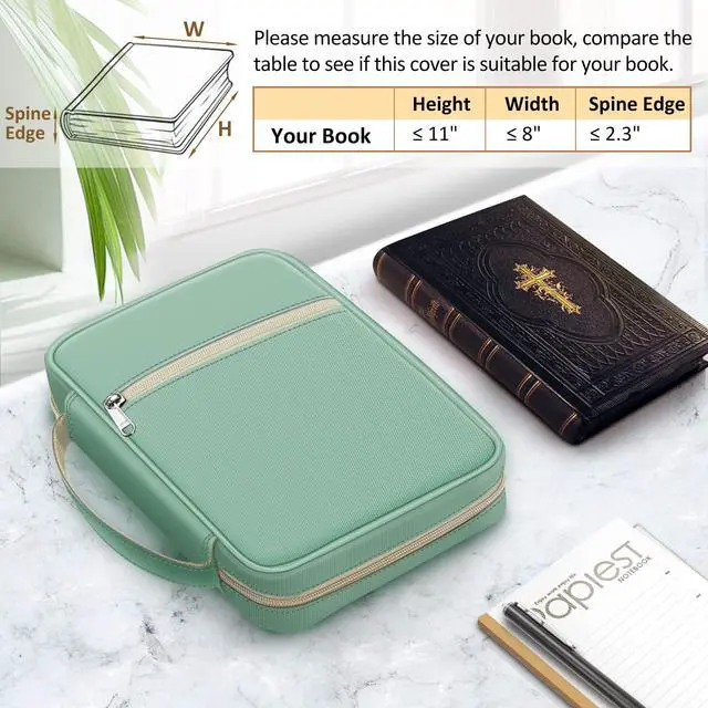 Alt view image 2 of 7 - Bible Cover, Carrying Book Case Bible Bag with Handle Church Protective with Zippered Pocket, Gift for Mother Lady Women Men, Light Green