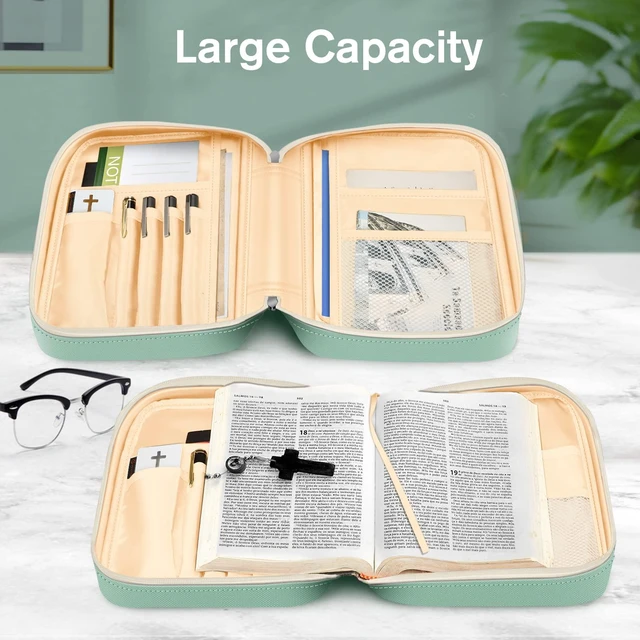 Alt view image 4 of 7 - Bible Cover, Carrying Book Case Bible Bag with Handle Church Protective with Zippered Pocket, Gift for Mother Lady Women Men, Light Green