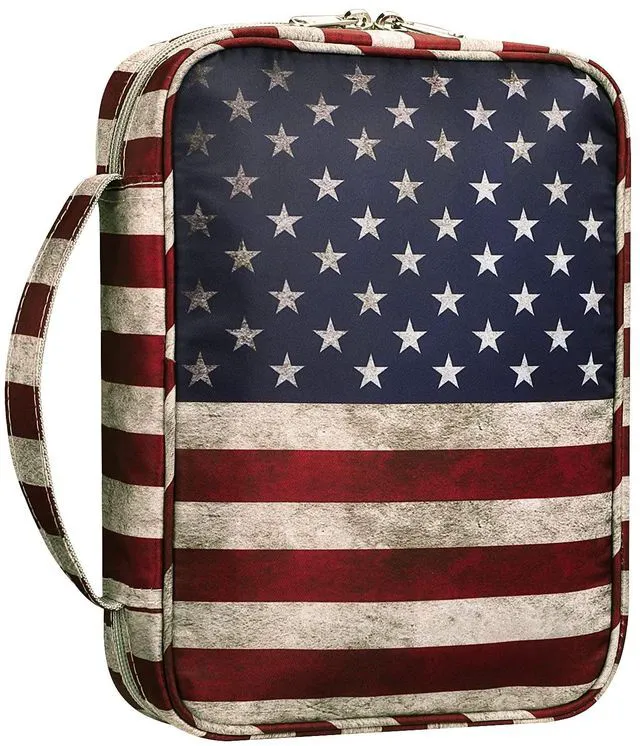 Main image of Bible Cover, Carrying Book Case Bible Bag with Handle Church Protective with Zippered Pocket, Gift for Mother Lady Women Men, US Flag