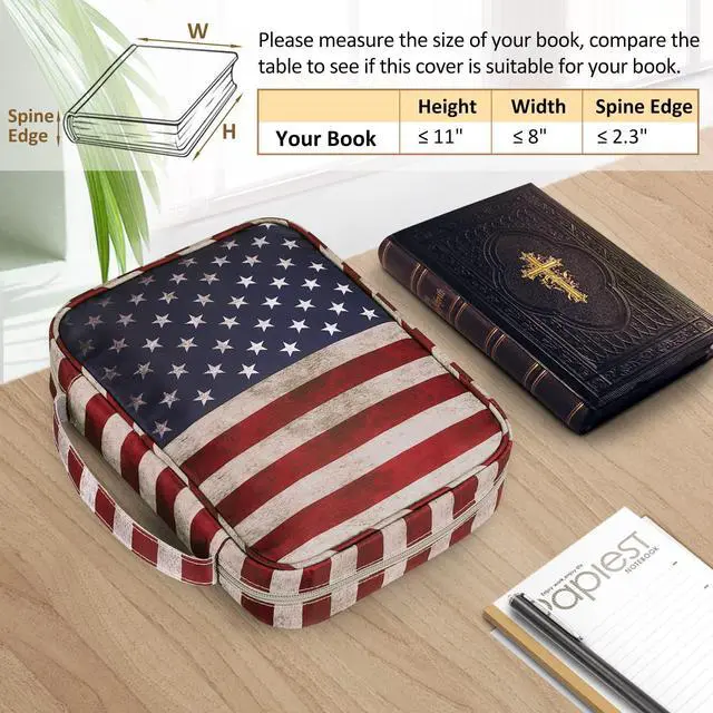 Alt view image 2 of 7 - Bible Cover, Carrying Book Case Bible Bag with Handle Church Protective with Zippered Pocket, Gift for Mother Lady Women Men, US Flag