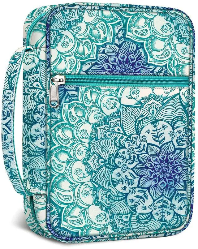 Main image of Bible Cover, Carrying Book Case Bible Bag with Handle Church Protective with Zippered Pocket, Gift for Mother Lady Women Men, Emerald Illusions