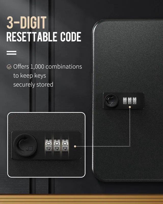 Alt view image 3 of 7 - 28-Key Steel Key Cabinet, Black Key Box with Combination Lock Resettable Digital Security Storage Box, Wall-Mounted Key Organizer with Colorful Key Tag Labels for Schools and Companies