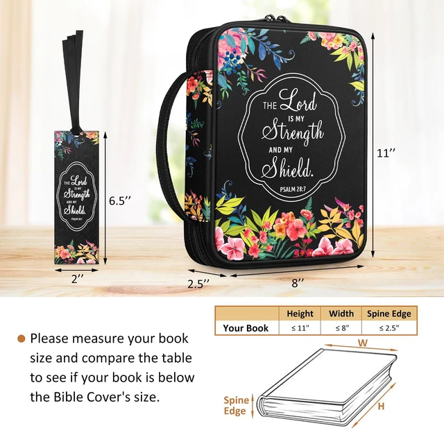 Alt view image 6 of 7 - Bible Cover, Carrying Book Case Bible Bag with Handle Church Protective with Zippered Pocket, Gift for Mother Lady Women Men, Floral Black