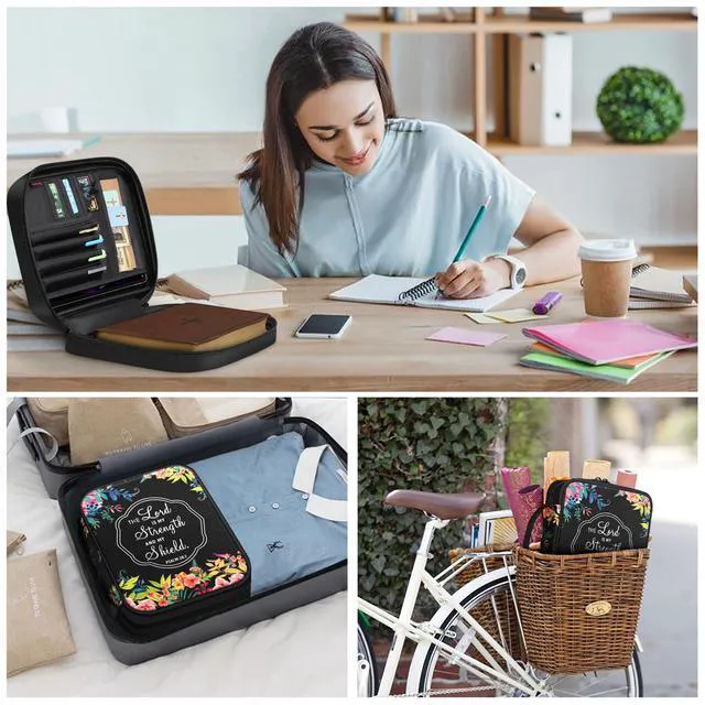 Alt view image 7 of 7 - Bible Cover, Carrying Book Case Bible Bag with Handle Church Protective with Zippered Pocket, Gift for Mother Lady Women Men, Floral Black
