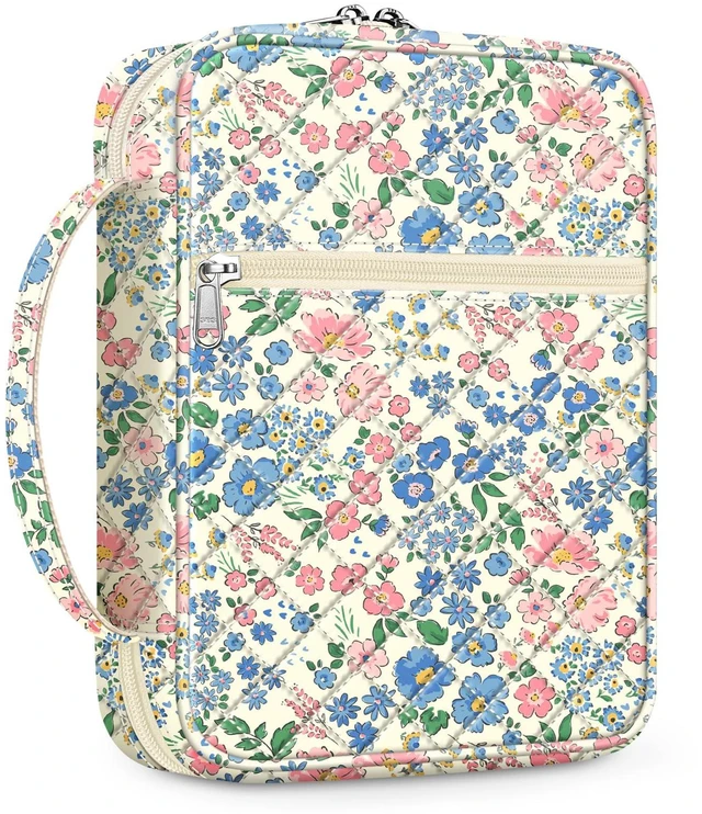 Main image of Bible Cover, Carrying Book Case Bible Bag with Handle Church Protective with Zippered Pocket, Gift for Mother Lady Women Men, Floral Beige