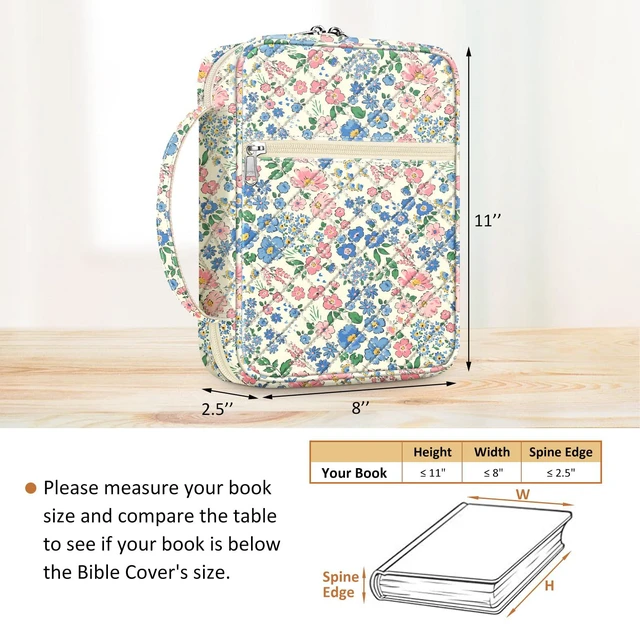 Alt view image 3 of 7 - Bible Cover, Carrying Book Case Bible Bag with Handle Church Protective with Zippered Pocket, Gift for Mother Lady Women Men, Floral Beige