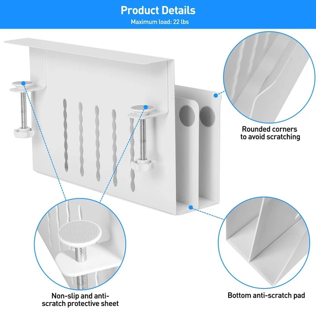 Alt view image 4 of 7 - Desk Side Storage, Under Desk Laptop Mount, Table Side Hanging File Organizer, No Drill Clamp On Cable Management Tray, Laptop Holder with Magnetic Pen Holder for Office and Home, Load 22 Lbs