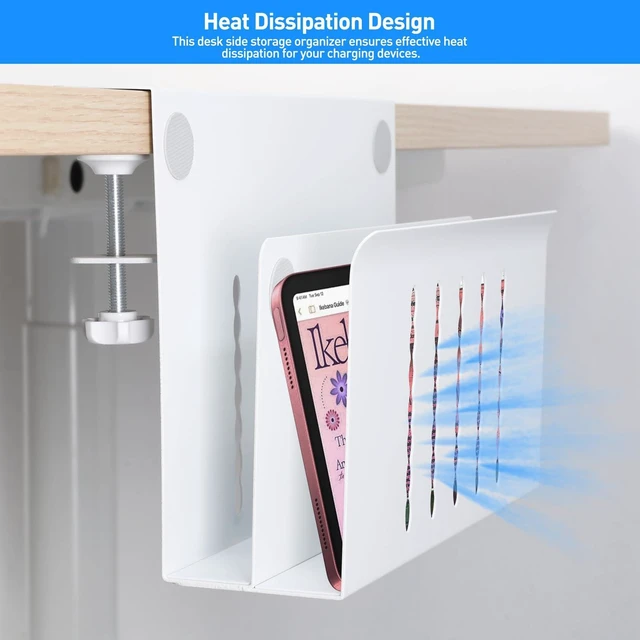 Alt view image 6 of 7 - Desk Side Storage, Under Desk Laptop Mount, Table Side Hanging File Organizer, No Drill Clamp On Cable Management Tray, Laptop Holder with Magnetic Pen Holder for Office and Home, Load 22 Lbs
