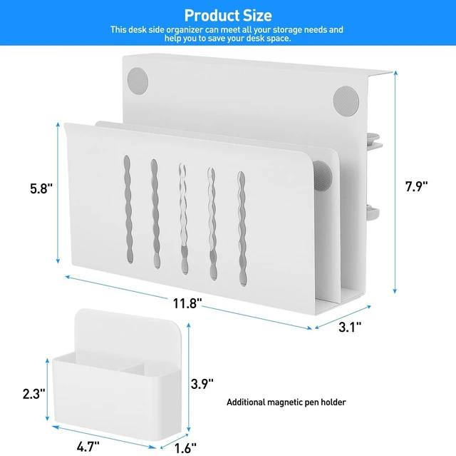 Alt view image 5 of 7 - Desk Side Storage, Under Desk Laptop Mount, Table Side Hanging File Organizer, No Drill Clamp On Cable Management Tray, Laptop Holder with Magnetic Pen Holder for Office and Home, Load 22 Lbs