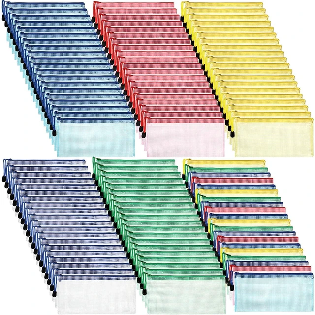 Main image of 100Pcs Mesh Pencil Pouch,Multicolor Pouch Multicolor Zipper,A6 Small Zipper Pencil Pouches Bulk, Waterproof Clear Storage Bag, Multipurpose for Cash Board Game Passport Office