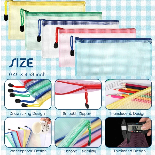 Alt view image 2 of 7 - 100Pcs Mesh Pencil Pouch,Multicolor Pouch Multicolor Zipper,A6 Small Zipper Pencil Pouches Bulk, Waterproof Clear Storage Bag, Multipurpose for Cash Board Game Passport Office
