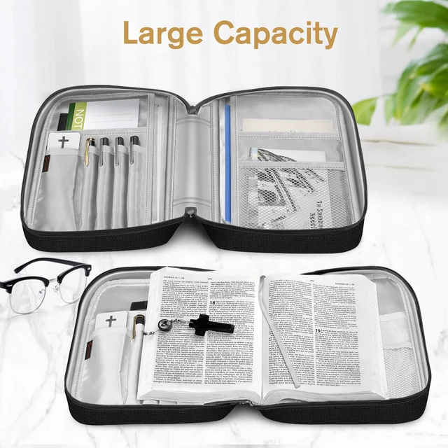 Alt view image 5 of 7 - Bible Cover, Carrying Book Case Bible Bag with Handle Church Protective with Zippered Pocket, Gift for Mother Lady Women Men, Midnight