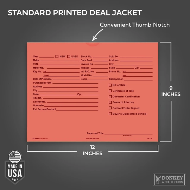 Alt view image 2 of 7 - Printed Vehicle Deal Envelopes 9x12 Deal Jackets (100 shrink wrapped) (Salmon)