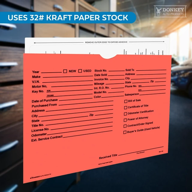 Alt view image 3 of 7 - Printed Vehicle Deal Envelopes 9x12 Deal Jackets (100 shrink wrapped) (Salmon)