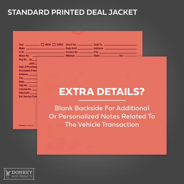 Alt view image 5 of 7 - Printed Vehicle Deal Envelopes 9x12 Deal Jackets (100 shrink wrapped) (Salmon)