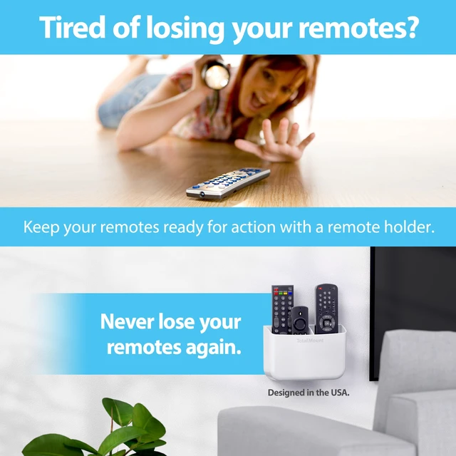 Alt view image 2 of 7 - Drop-Free Remote Holder Removable Adhesive Strips White | Designed in the USA Simply Put the Remotes In No Tricky Magnet Alignment Needed (Holds 2 or 3 Remote Controls)