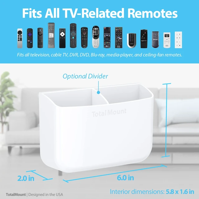 Alt view image 3 of 7 - Drop-Free Remote Holder Removable Adhesive Strips White | Designed in the USA Simply Put the Remotes In No Tricky Magnet Alignment Needed (Holds 2 or 3 Remote Controls)