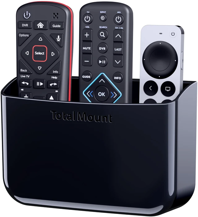 Main image of Drop-Free Remote Holder Removable Adhesive Strips Black | Designed in the USA Simply Put the Remotes In No Tricky Magnet Alignment Needed (Holds 2 or 3 Remote Controls)
