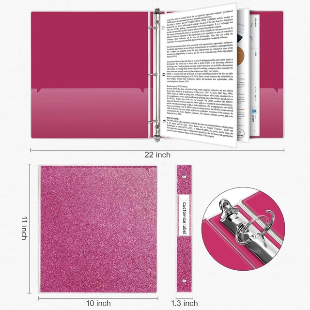 Alt view image 4 of 7 - 3 Ring Binder 1 Inch Pink Binders Fashion View Binder with 2 Pockets for Office Supplies, Waterproof, Deep Pink