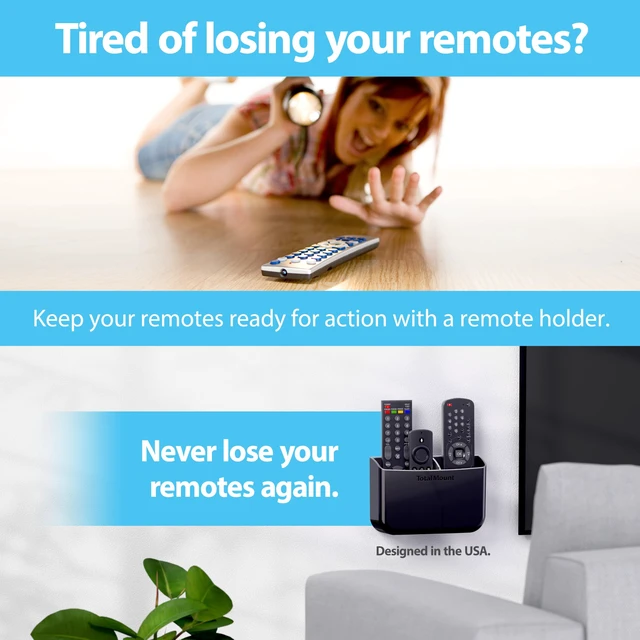 Alt view image 2 of 7 - Drop-Free Remote Holder Removable Adhesive Strips Black | Designed in the USA Simply Put the Remotes In No Tricky Magnet Alignment Needed (Holds 2 or 3 Remote Controls)
