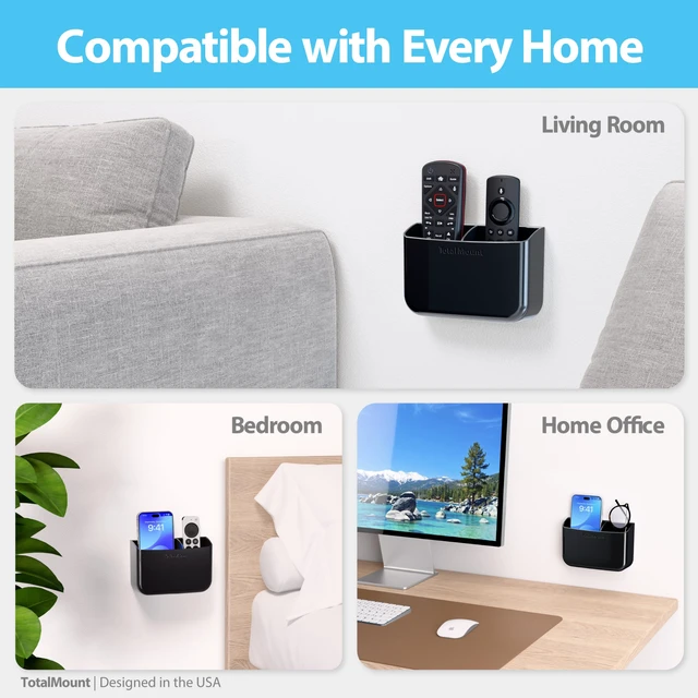 Alt view image 6 of 7 - Drop-Free Remote Holder Removable Adhesive Strips Black | Designed in the USA Simply Put the Remotes In No Tricky Magnet Alignment Needed (Holds 2 or 3 Remote Controls)