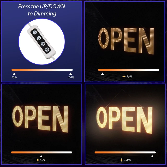 Alt view image 2 of 6 - LED Open Sign for Business, 40"x14" Dimmable Brightness Large Electric Light Up Sign, Hanging Installation for Store Restaurant Office Bar Hotel Salon (warm white)