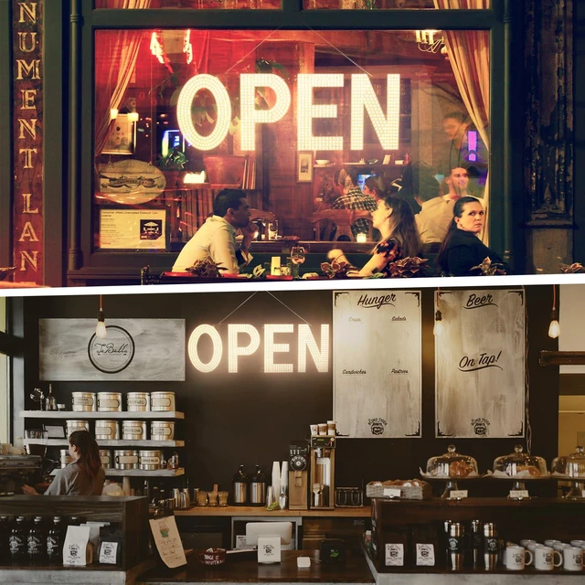 Alt view image 4 of 6 - LED Open Sign for Business, 40"x14" Dimmable Brightness Large Electric Light Up Sign, Hanging Installation for Store Restaurant Office Bar Hotel Salon (warm white)