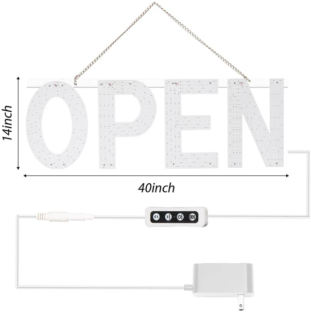 Alt view image 6 of 6 - LED Open Sign for Business, 40"x14" Dimmable Brightness Large Electric Light Up Sign, Hanging Installation for Store Restaurant Office Bar Hotel Salon (warm white)