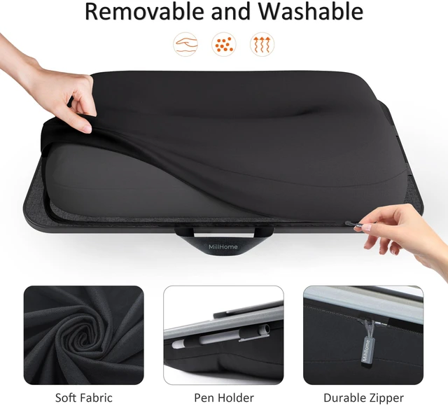 Alt view image 3 of 7 - Lap Desk with Cushion, Fits up to 17 inch Laptop, Pillow Designed, Portable Laptop Stand with Tray, Pad & Phone Holder, Home Office for Bed/Couch/Car/Reading/Writing, (Black)