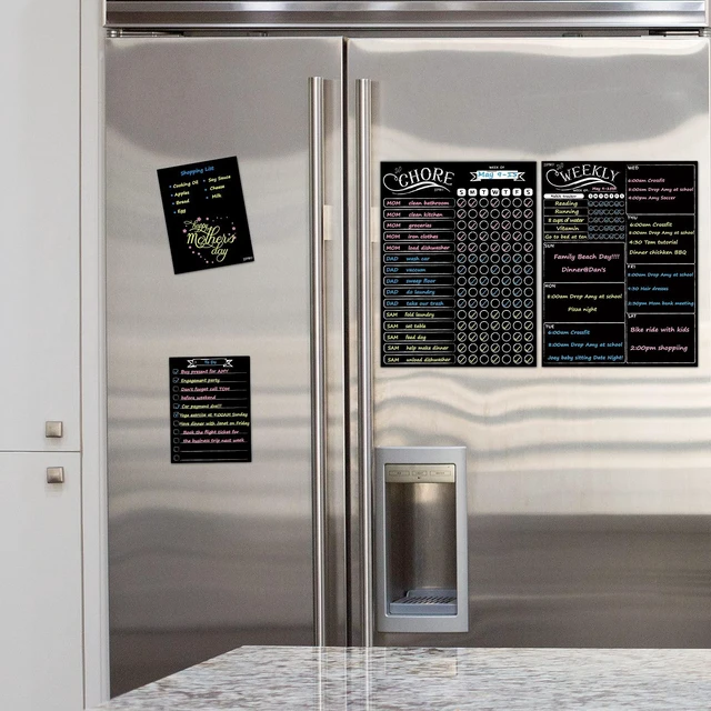 Alt view image 5 of 7 - Magnetic Chalkboard Weekly Planner - Reward Chore Chart Blackboard Combo Set with Neon Bright Liquid Chalk Markers - Bonus Grocery List and Notepad Blackboard for Refrigerator Included