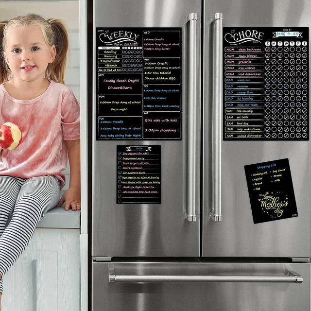 Alt view image 6 of 7 - Magnetic Chalkboard Weekly Planner - Reward Chore Chart Blackboard Combo Set with Neon Bright Liquid Chalk Markers - Bonus Grocery List and Notepad Blackboard for Refrigerator Included