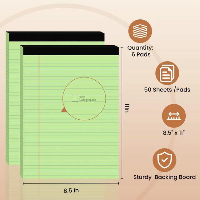 Alt view image 2 of 6 - 6pcs Legal Pads 8.5 x 11, Perforated Colored Notepad 8.5x11, 50Sheets/Pad Writing Pads 8.5x11, College Ruled Thick Paper, Lined Note Pads with Sturdy Backing, Office & School Supplies