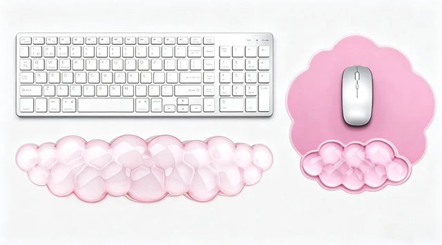 Main image of Mouse Pad with Wrist Rest, Soft Cloud Gel Keyboard Mouse Pad Set with Hand Wrist Support, Cute Non Slip Office Desk Accessories for Comfort/Pain Relief/Computer/Laptop (2Pc Pink Cloud)