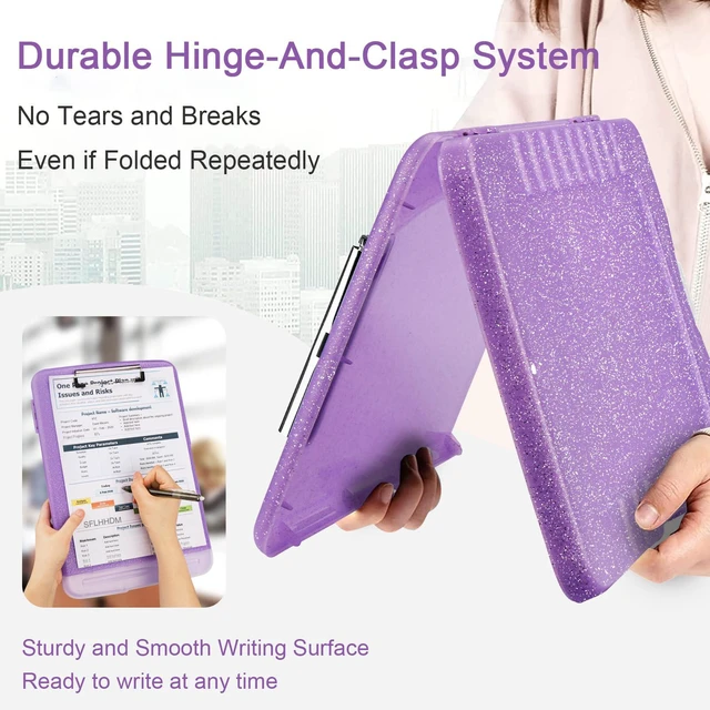 Alt view image 4 of 7 - Glitter Clipboard with Storage,Storage Clipboard with Pen Holder,A4 Binder Clip Boards 8.5x11 with Low Profile Clip,Side Opening Sparkle Clipboards, Clipboards Folder for Office Supplies-Pale Purple