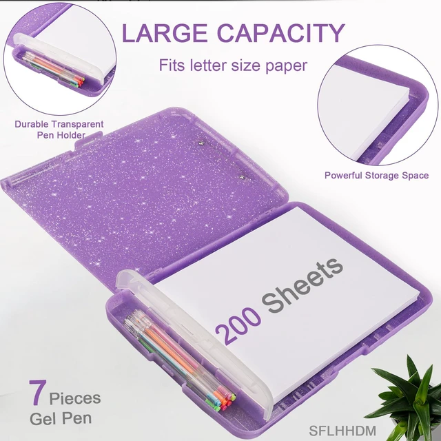 Alt view image 3 of 7 - Glitter Clipboard with Storage,Storage Clipboard with Pen Holder,A4 Binder Clip Boards 8.5x11 with Low Profile Clip,Side Opening Sparkle Clipboards, Clipboards Folder for Office Supplies-Pale Purple