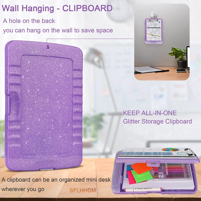 Alt view image 6 of 7 - Glitter Clipboard with Storage,Storage Clipboard with Pen Holder,A4 Binder Clip Boards 8.5x11 with Low Profile Clip,Side Opening Sparkle Clipboards, Clipboards Folder for Office Supplies-Pale Purple