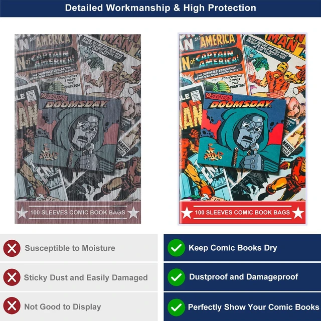 Alt view image 3 of 6 - 100ct Silver-Age Comic-Book-Bags and Boards - Reusable Comic Book Boards and Bags for Comic Book Storage, 1 1/2" Flap Comic Bags and Backing Boards, Clear Protector and Protection Board Cardboards