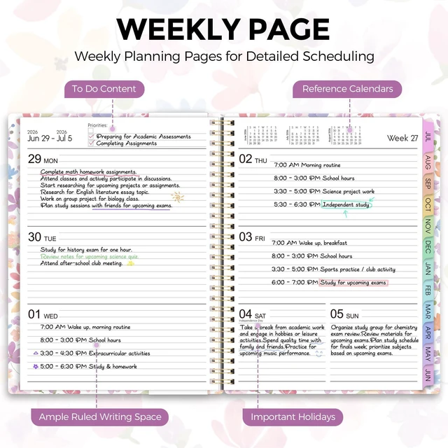 Alt view image 4 of 7 - 2026-2027 Monthly and Weekly Academic Planner, July 2026-June 2027, 8.5"x11", Agenda Calendar with Colorful Tabs and Storage Pocket, Ideal for School Office Supplies