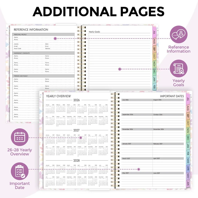 Alt view image 5 of 7 - 2026-2027 Monthly and Weekly Academic Planner, July 2026-June 2027, 8.5"x11", Agenda Calendar with Colorful Tabs and Storage Pocket, Ideal for School Office Supplies