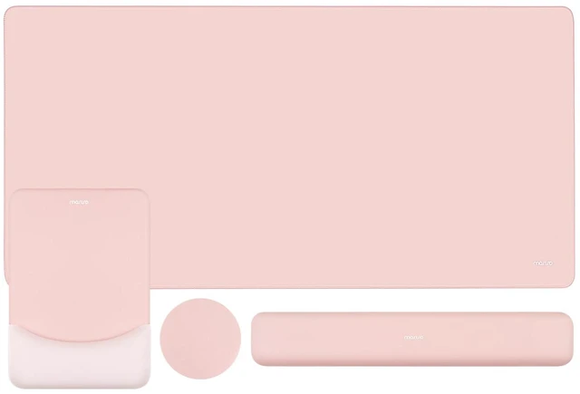 Main image of Keyboard Mouse Pad Set, Large Gaming Mouse Pad&Keyboard Wrist Rest Rectangular Mousepad with Wrist Rest&Coaster, Ergonomic Non-Slip&Easy Typing Pad with Curved Silicone Lining, Baby Pink