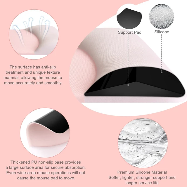 Alt view image 2 of 7 - Keyboard Mouse Pad Set, Large Gaming Mouse Pad&Keyboard Wrist Rest Rectangular Mousepad with Wrist Rest&Coaster, Ergonomic Non-Slip&Easy Typing Pad with Curved Silicone Lining, Baby Pink