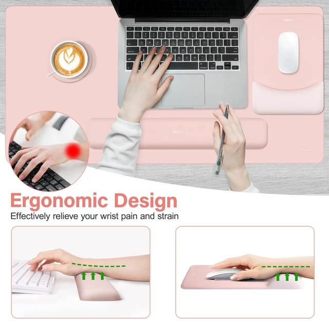 Alt view image 3 of 7 - Keyboard Mouse Pad Set, Large Gaming Mouse Pad&Keyboard Wrist Rest Rectangular Mousepad with Wrist Rest&Coaster, Ergonomic Non-Slip&Easy Typing Pad with Curved Silicone Lining, Baby Pink