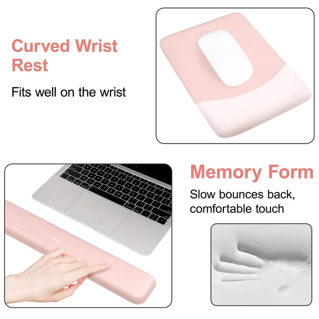 Alt view image 5 of 7 - Keyboard Mouse Pad Set, Large Gaming Mouse Pad&Keyboard Wrist Rest Rectangular Mousepad with Wrist Rest&Coaster, Ergonomic Non-Slip&Easy Typing Pad with Curved Silicone Lining, Baby Pink