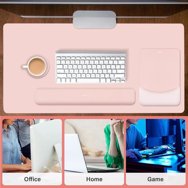 Alt view image 6 of 7 - Keyboard Mouse Pad Set, Large Gaming Mouse Pad&Keyboard Wrist Rest Rectangular Mousepad with Wrist Rest&Coaster, Ergonomic Non-Slip&Easy Typing Pad with Curved Silicone Lining, Baby Pink