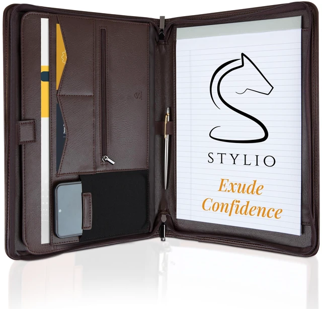 Main image of Zipper Padfolio Portfolio Binder Organizer (Walnut Color) | Faux Leather Portfolio for Resume, Documents, Phone, Tablet, Business Supplies and Cards | Letter Sized Notepad Included | Brown