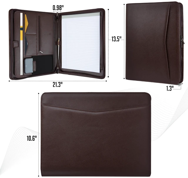 Alt view image 2 of 7 - Zipper Padfolio Portfolio Binder Organizer (Walnut Color) | Faux Leather Portfolio for Resume, Documents, Phone, Tablet, Business Supplies and Cards | Letter Sized Notepad Included | Brown
