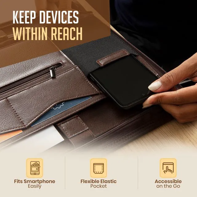 Alt view image 6 of 7 - Zipper Padfolio Portfolio Binder Organizer (Walnut Color) | Faux Leather Portfolio for Resume, Documents, Phone, Tablet, Business Supplies and Cards | Letter Sized Notepad Included | Brown
